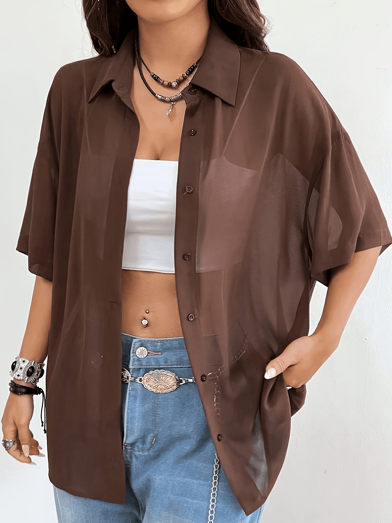 Vintage Sheer Casual Shirt for Women, Lightweight Spring Style
