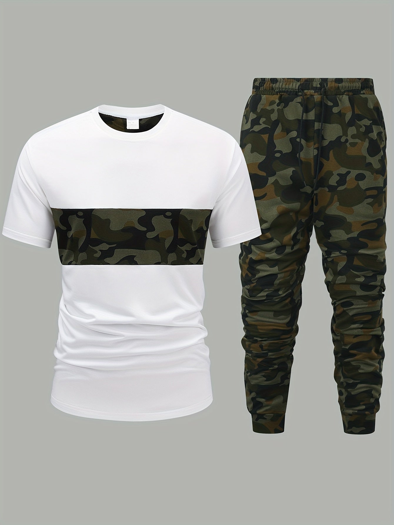 Men'S Camouflage Short Sleeve T-Shirt & Pants Set - Breathable, Quick-Dry Knit Fabric, Casual Style, Regular Fit, Ideal for Outdoor Activities, Hiking, and Fishing, Outdoor Clothing | Casual Style | Comfortable Fit