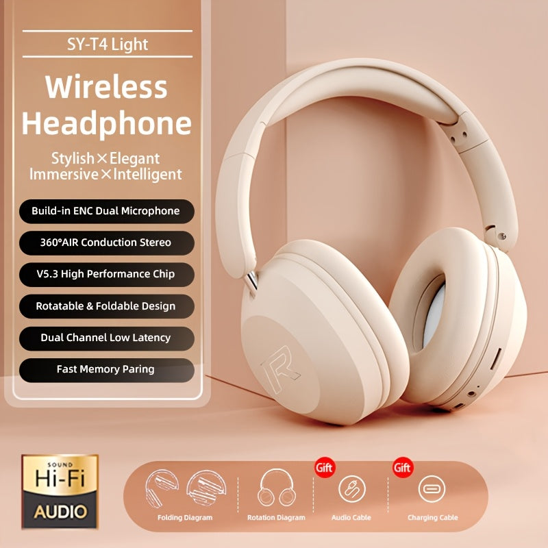Wireless Headset with Pressure Relief Design, Bass Boost Built-in Microphone, Telescopic and Rotatable Flat Design, Auxiliary TF Mode for Gaming and Sports Use, Wireless Sports Earbuds, Office and Travel Compatible, Powerful