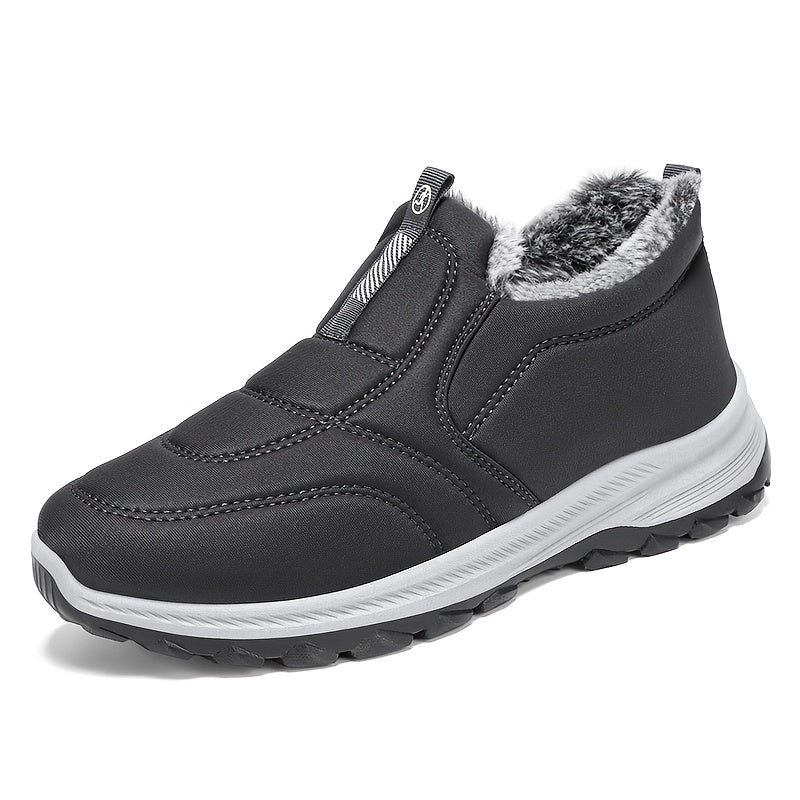 Winter Men'S Large Size Outdoor Short Boots - Fleece Lined Warm, Non-Slip PVC Sole, Round Toe Design, Black Casual Hiking Shoes Suitable for All Four Seasons