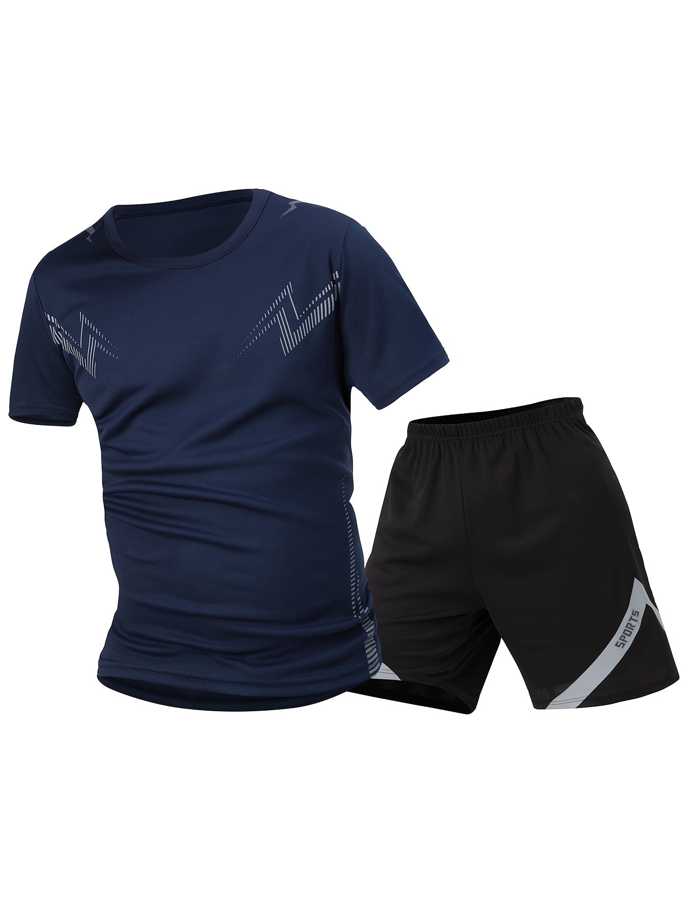 2pcs Summer New Lightning Print Sports Suit Men's Short Sleeve Shorts Outdoor Fitness Breathable Quick-Dry Loose Running Outfit Set
