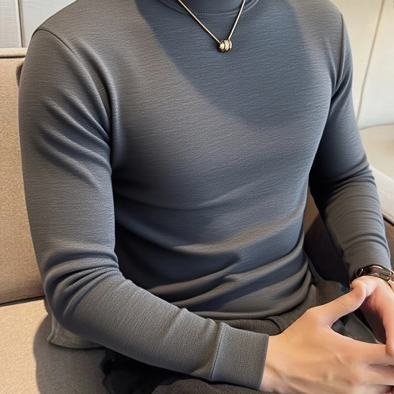 Men's Spring/Autumn Semi-High Neck Simple Outdoor Versatile Long Sleeve T-Shirt