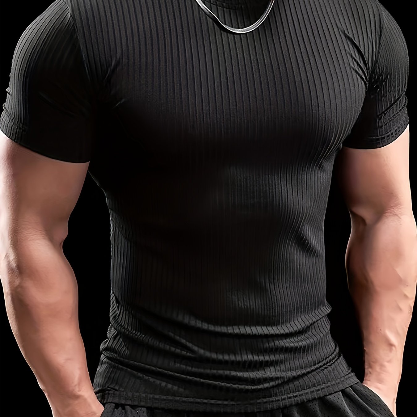 Men's Stretch Fit Short Sleeve T-Shirt - Breathable, Comfortable Polyester Blend, Solid Blue, Crew Neck, Casual Sporty Style for Spring/Summer