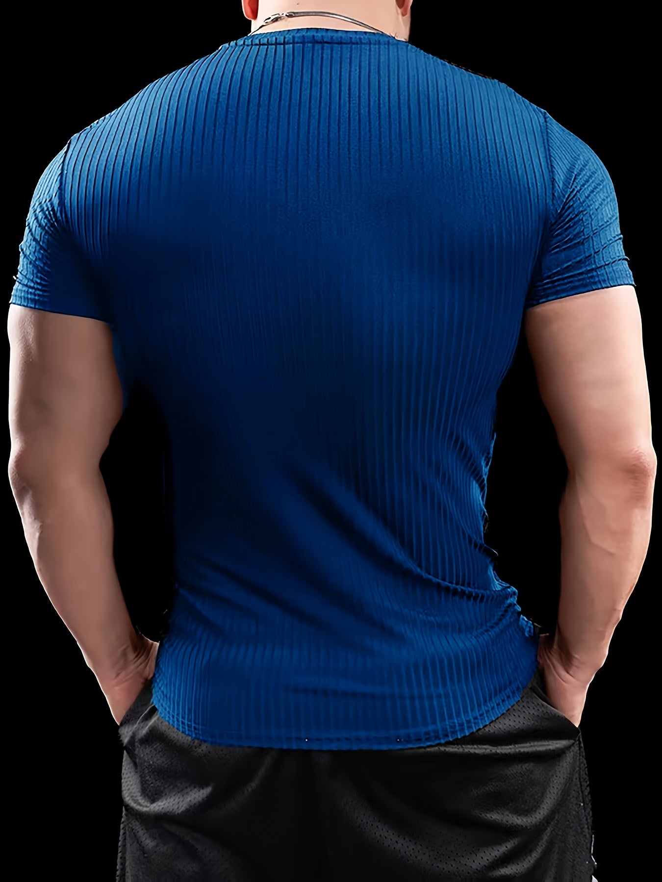 Men's Stretch Fit Short Sleeve T-Shirt - Breathable, Comfortable Polyester Blend, Solid Blue, Crew Neck, Casual Sporty Style for Spring/Summer