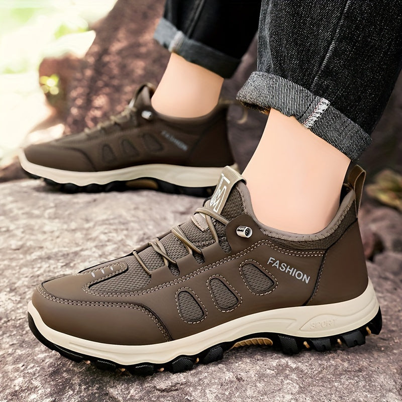 Men'S Breathable Comfortable Casual Low-Top Sneakers - Stylish Woven Knit Design, Lightweight Skate Shoes for All Seasons, Brown Beige Colorway, Slip-On with Elastic Straps, Round Toe, PVC Sole, Fabric Lining, Casual Footwe