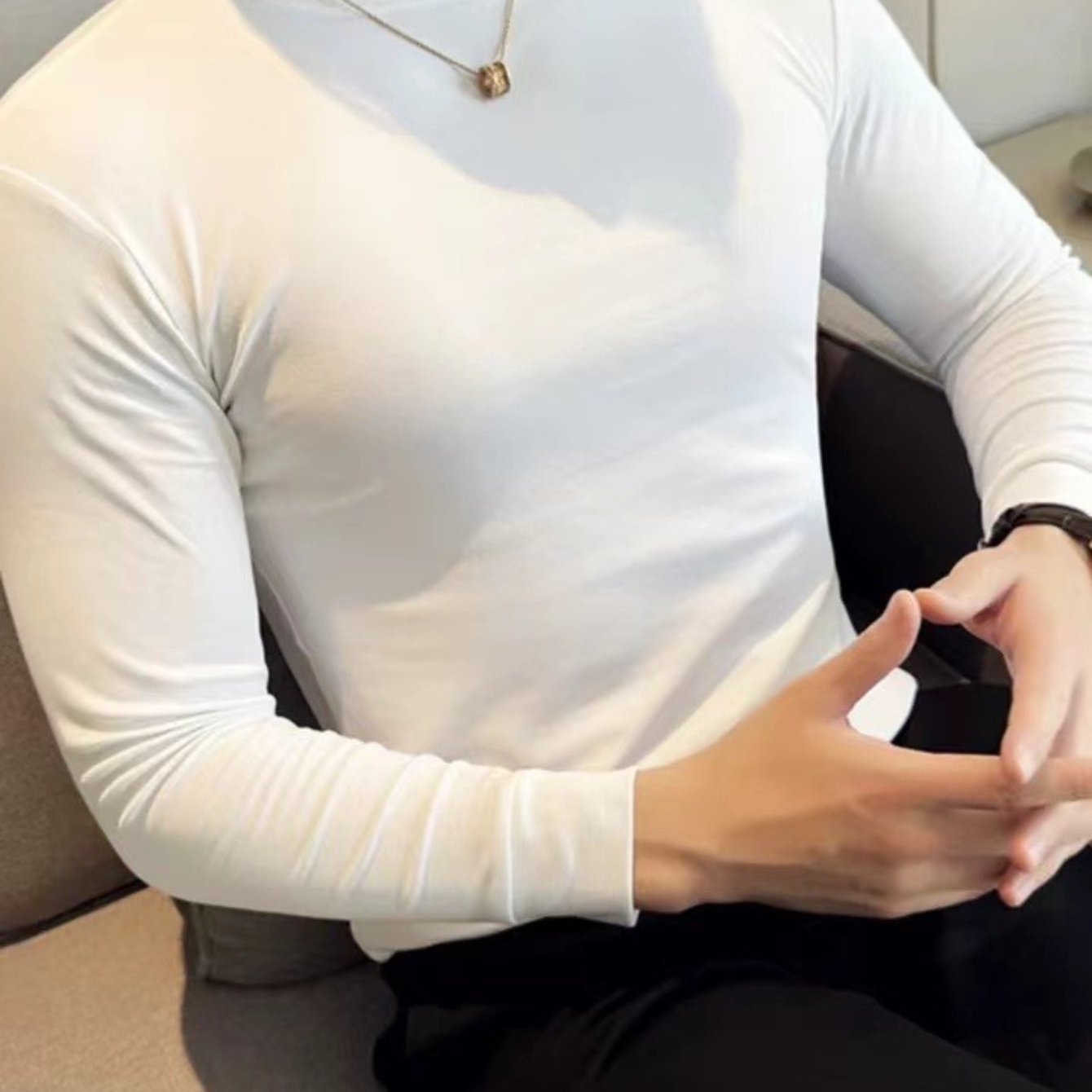 Men's Spring/Autumn Semi-High Neck Simple Outdoor Versatile Long Sleeve T-Shirt