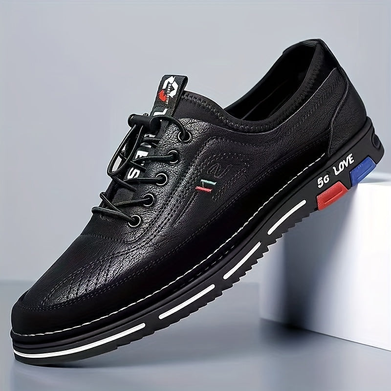 Men'S Stylish Black Loafers - Non-Slip PVC Sole, Lace-Up Casual Business Shoes with Italian Flag Design, Round Toe, Fabric Lining for All-Season Wear, Versatile Footwear Stylish Loafers Durable PVC Sole
