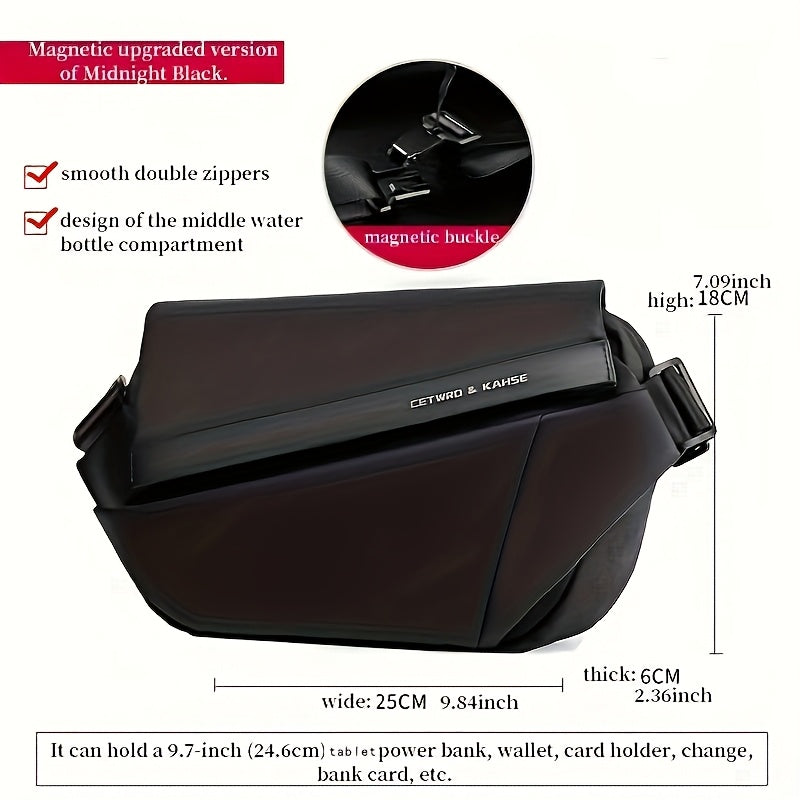 Men'S Sleek Black Crossbody Bag - Durable Oxford Material, Zippered Chest Bag with Adjustable Strap, Ideal for Commuting Cycling, Trendy Shoulder Bag for Men, Cycling Bag Trendy Shoulder Bag Functional Design, Small Crossbo