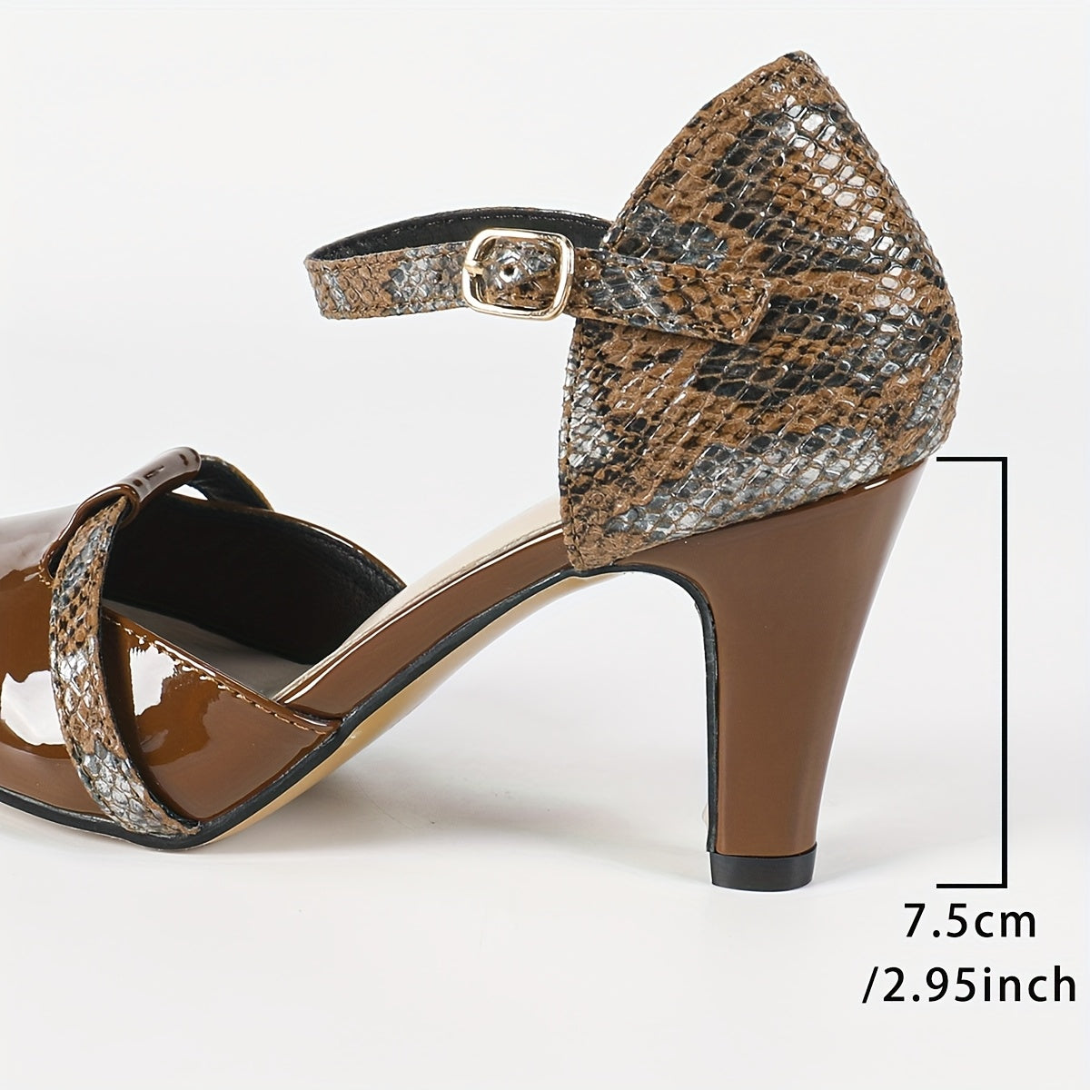 Women'S Sexy Snake Print Mary Jane High Heels - Round Toe Stiletto Heels with Ankle Strap, Faux Cover Rhinestone Accents, All-Season Versatile Dress Shoes, Stiletto Heels