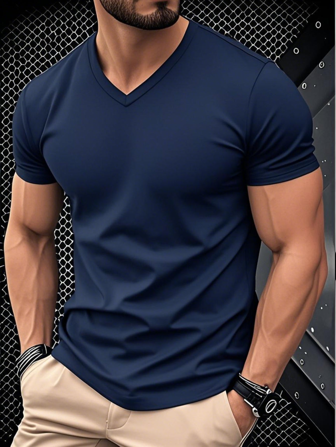 1pc Men's Light Blue Solid Color V-Neck Casual T-Shirt - Breathable Regular Fit Short Sleeve Tee for Spring Summer, Gym, Office Casual Attire