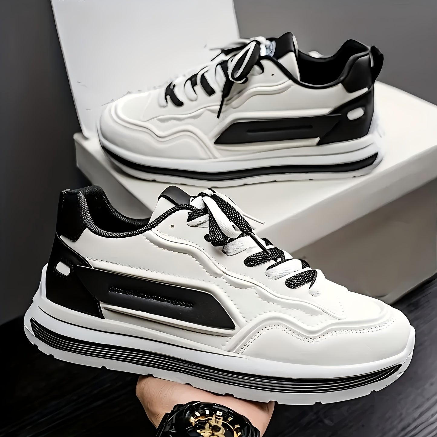 Men's Breathable Casual Sneakers - Trendy Low-Top Lace-Up Sneakers with Soft Rubber Sole, White Black Design for Spring/Summer, Perfect for Running and Casual Attire, Versatile Running Footwear Sporty Aesthetic Shoes Co