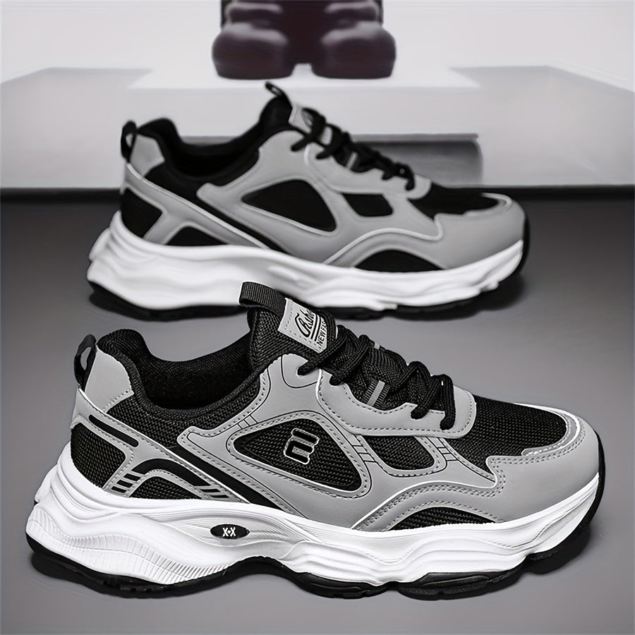 Men'S 2025 New Fashionable Low-Top Sneakers with Thick Sole - Non-Slip, Outdoor Casual Shoes for Teenagers and Young Adults, White and Golden Accents, All-Season Comfort, Casual Footwear Modern Sneaker Design Rubber Base