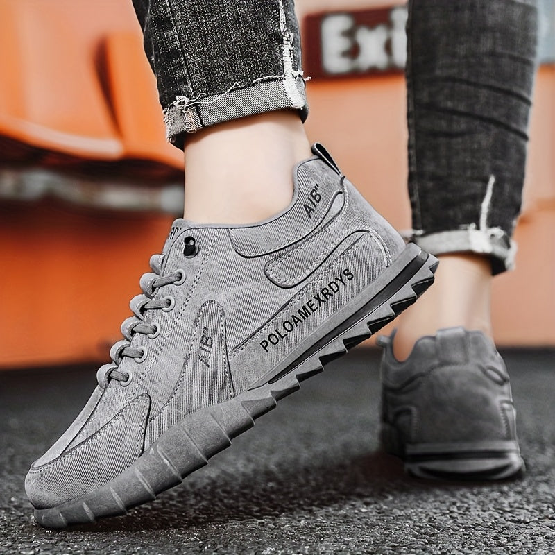 Men's Slip-On/Lace-Up Casual Shoes - All-Season Non-Slip Cushioned PVC Sole, Low-Top Athletic Sneakers Grey/ for Gym, Office, Everyday - Durable Canvas Upper Non-Slip Grip Outsole, Grip Enhancing Footwear, Comfortable Lined