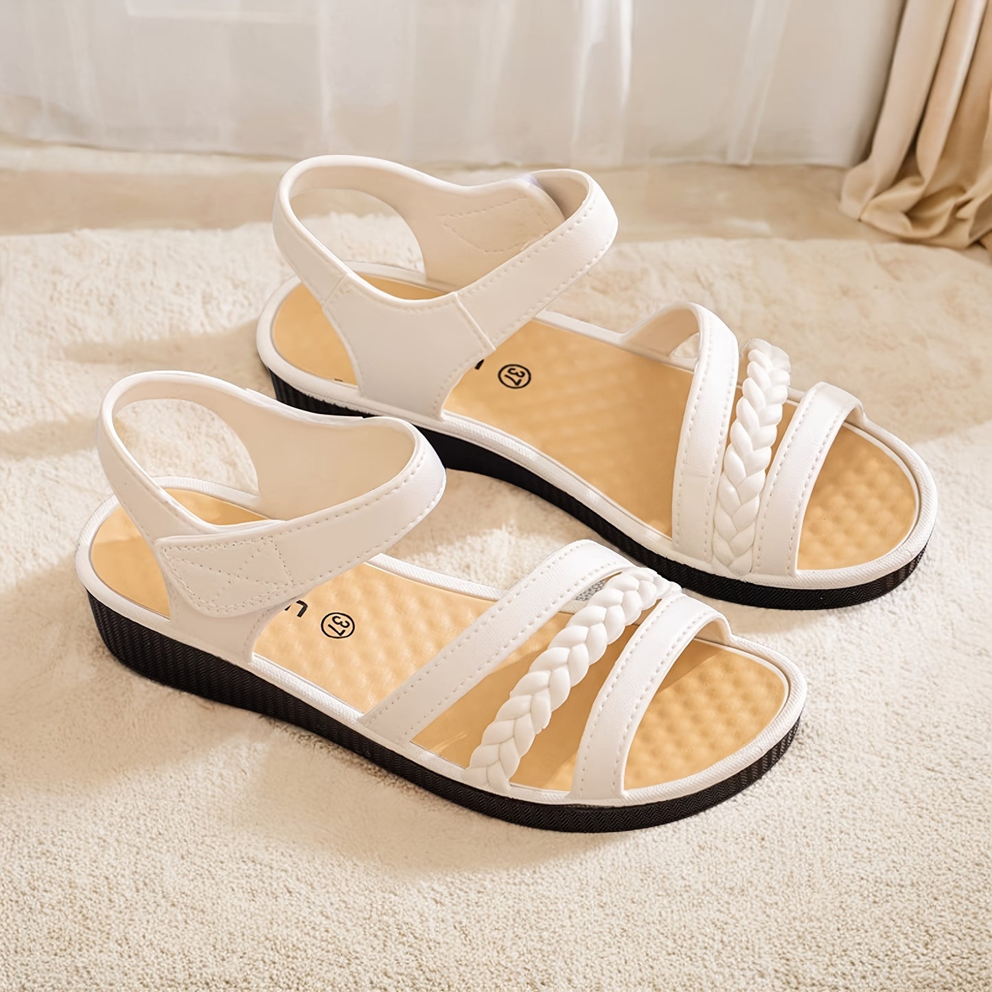 Women's Elegant Roman Sandals - Adjustable Strap Non-Slip Platform Sandals, Cushioned EVA Insole Arch Support - Low Heel Everyday Shoes for Women, Moms, Beach, Office, Formal Events - Available in White/Black/Brown/ - All-S