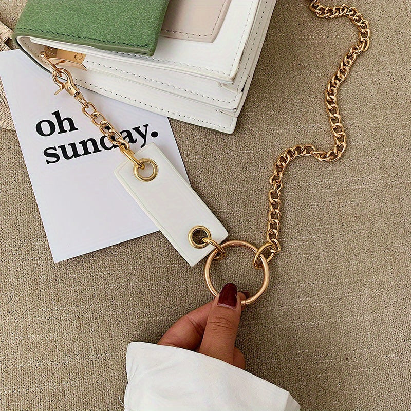 Chic Mini Crossbody Bag for Women - Stylish Synthetic Faux Leather with Golden Chain Strap, Buckle Closure, and Decorative Painted Edges - Perfect for Phone & Essentials