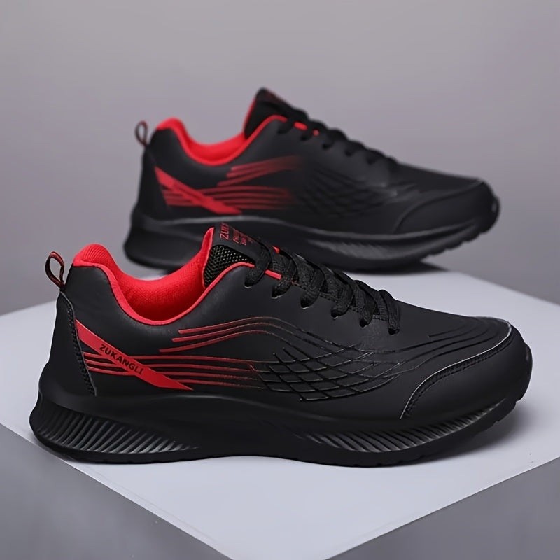 Men's Breathable Lightweight Running Shoes with Air Cushion Technology - Black Low-Top Sneakers for Walking, Jogging, Training Casual Wear, PU Upper MD Sole, All-Season Comfort, Sleek Sporty Design, Cushioned Support
