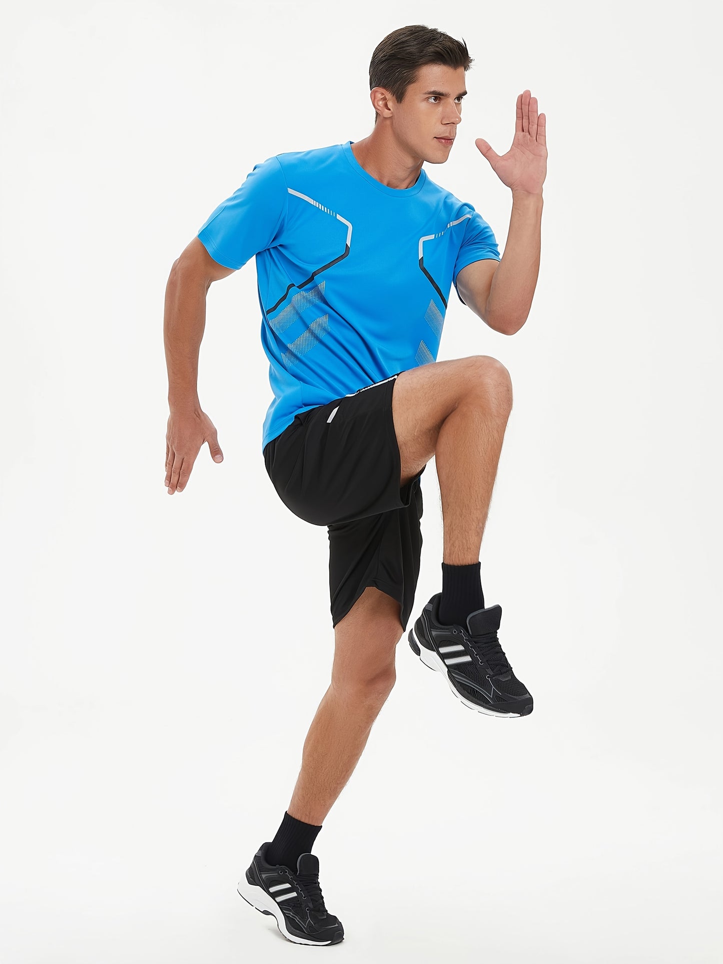 2pcs Men's Running Sportswear Set Summer Ice Sliky Fiber Fabric Quick-Dry Sweat-Absorbent Fitness Casual Short Sleeve Shorts Outfit