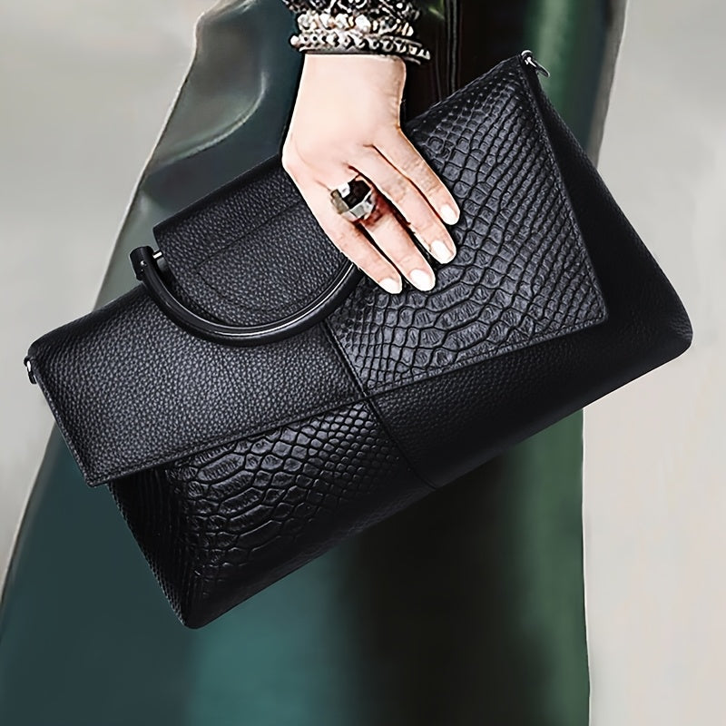 European And Women'S Crocodile Pattern Faux Leather Clutch, Elegant Evening Handbag, Shoulder Bag for Women