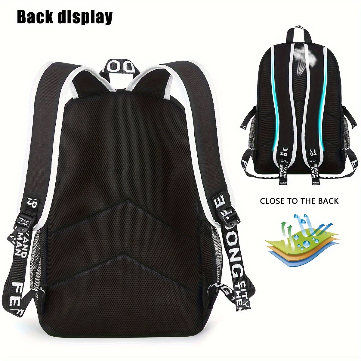 2pcs/set Luminous Men's Backpacks, Casual College Backpacks, Simple Cool Large Capacity Backpacks, Travel Computer Bag