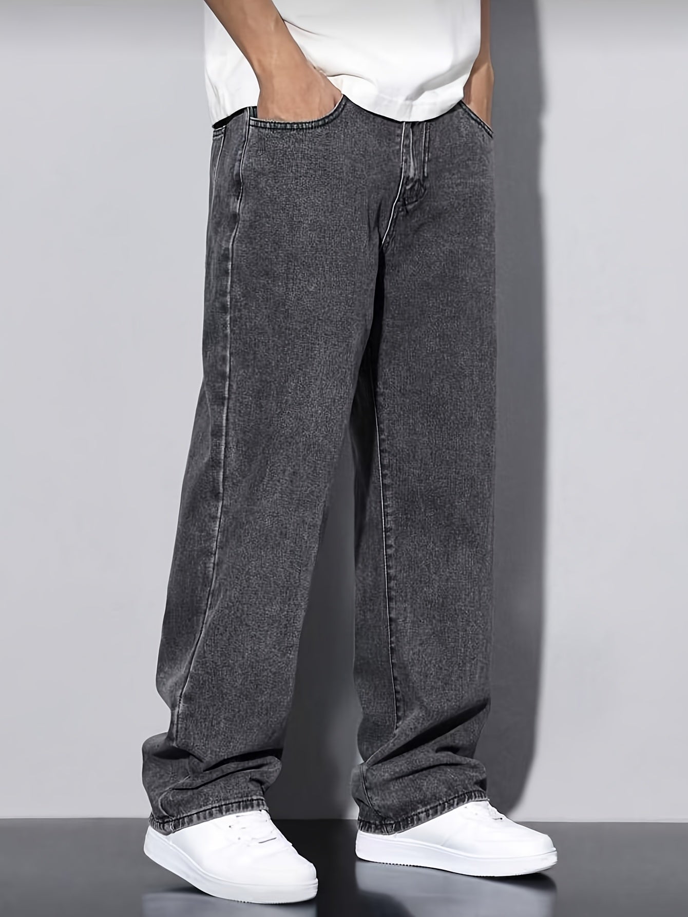 Boys' Casual High-Waist Straight-Leg Denim Jeans for Teens