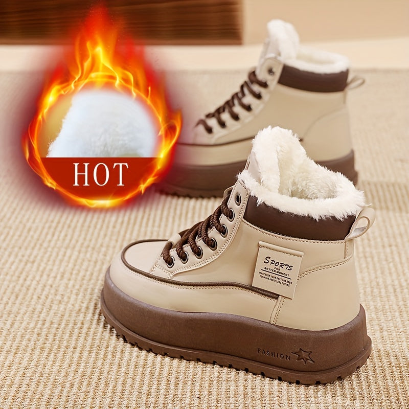 Women'S Insulated Plush-Lined Snow Boots, Non-Slip Thick-Soled Ankle Boots, Fleece-Lined Outdoor Flat Shoes, Stylish High-Top Casual Shoes for Winter.