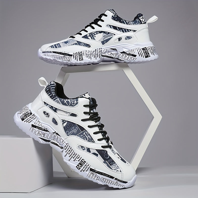 Men'S Women'S Graffiti Couple Sneakers, All-Season Lightweight Cushioned Running Shoes, Stability Pronation, Cartoon Pattern, MD Sole, EVA Insole, Polyurethane Upper, Fabric Lining