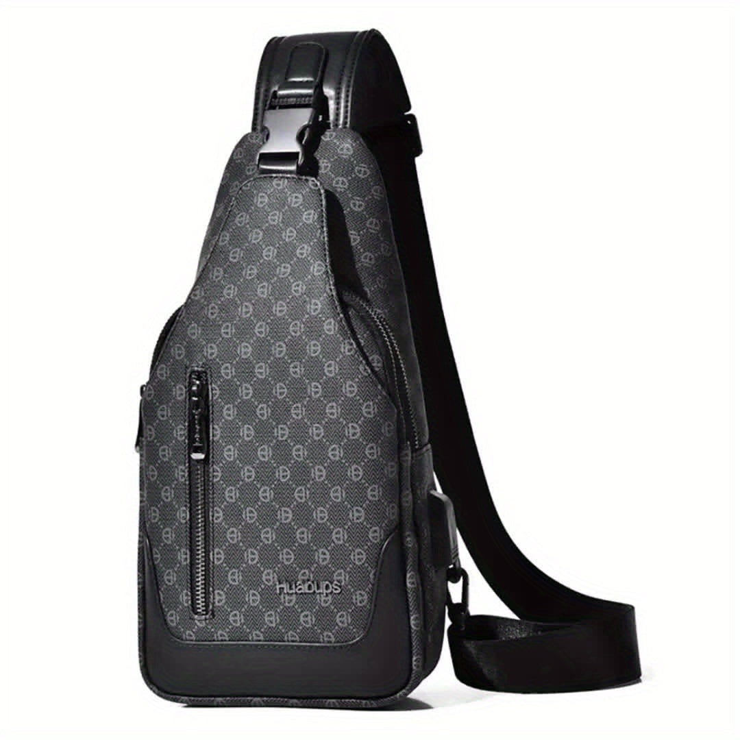 HUABUPS Men'S Crossbody Backpack - Black PVC Business Commuter Bag with USB Charging, Adjustable Strap, Multiple Compartments Durable Design for Travel, Hiking, Daily Use - Ideal Gift for Men, Hiking Gear, Stylish Accessory