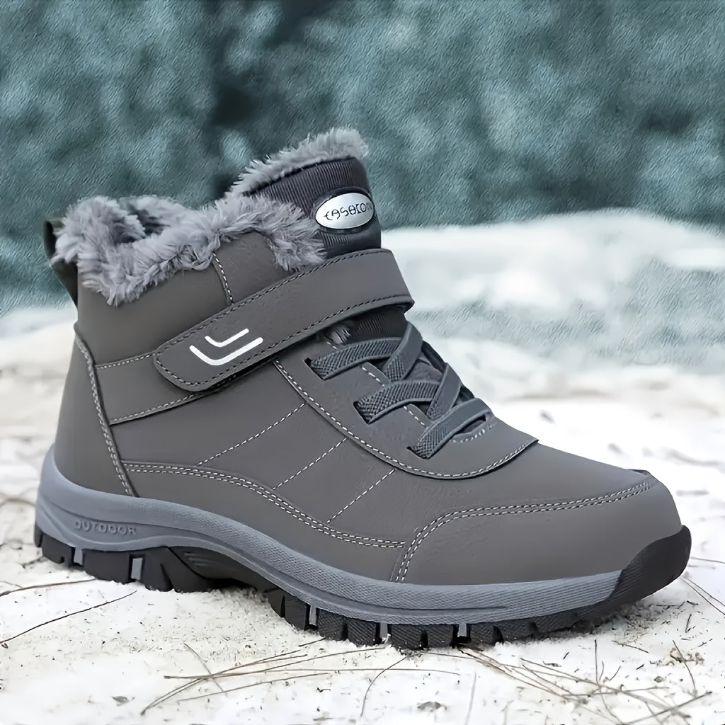 Men's & Women's Heavy-Duty Winter Snow Boots - Thick Short Boots with PU Upper, Rubber Sole & Striped Tread - Hiking, Mountaineering, Ice Climbing Shoes - Warm Cold Weather Footwear (Unisex Sizes Available)