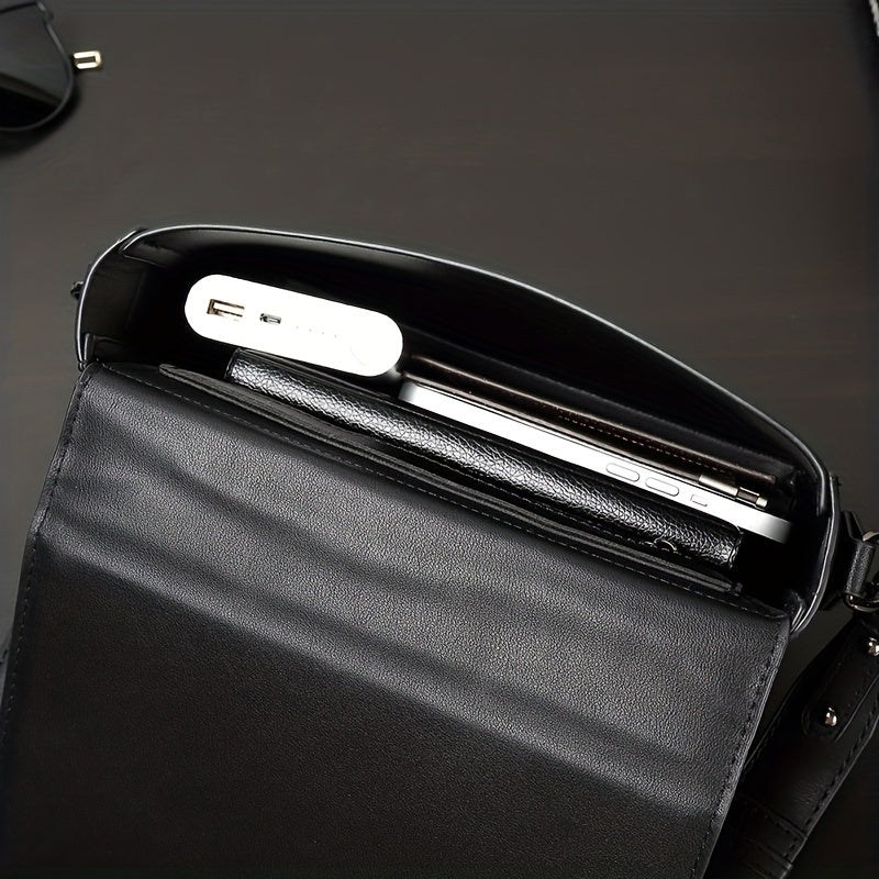 caivektine Men's Stylish Black Crossbody Bag - Adjustable Strap, Quilted Grid Design, Casual Business Shoulder Bag for Everyday Outings, Casual Business Bag Sleek Modern Bag Adjustable Strap Bag, Small Crossbody Bag