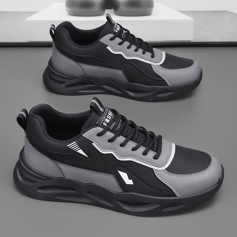 Men's Retro Sporty Casual Sneakers - Low-Top Breathable PU Upper, Cushioned EVA Insole Durable PVC Outsole - All-Season Comfort for Daily Wear, Running Casual Outings - Black