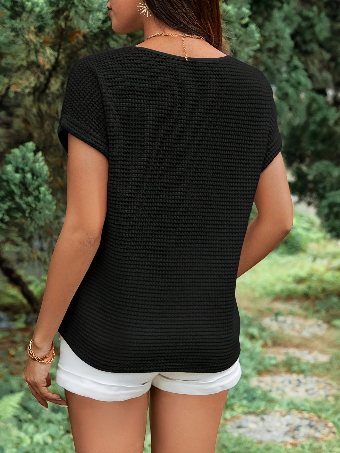 Women's Elegant Heart Short Sleeve Top - Semi-Sheer Stretchy Blouse with Golden Embroidery, Machine Washable Spring/Summer Casual & Formal Wear, Summer Fashion, Minimalist Design, Semitransparent Fabric
