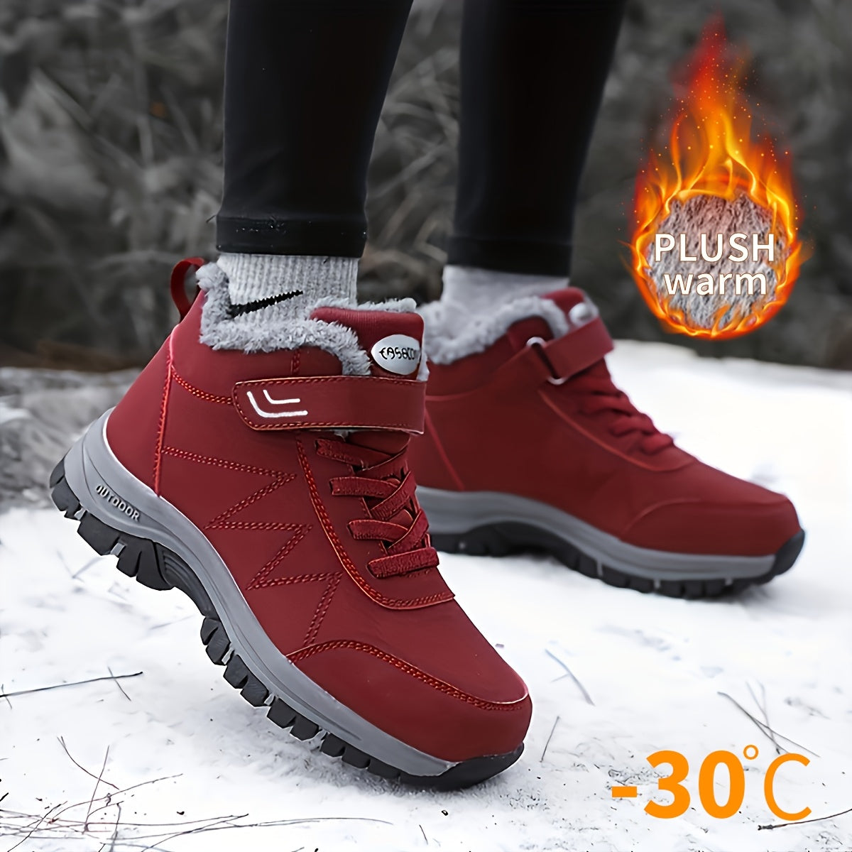 Men's Plush-Lined Winter Snow Boots - Durable, Non-Slip Traction Sole with Hook & Loop Fastener, Comfortable Fabric Lining for Outdoor Hiking and Casual Wear, Winter Boots