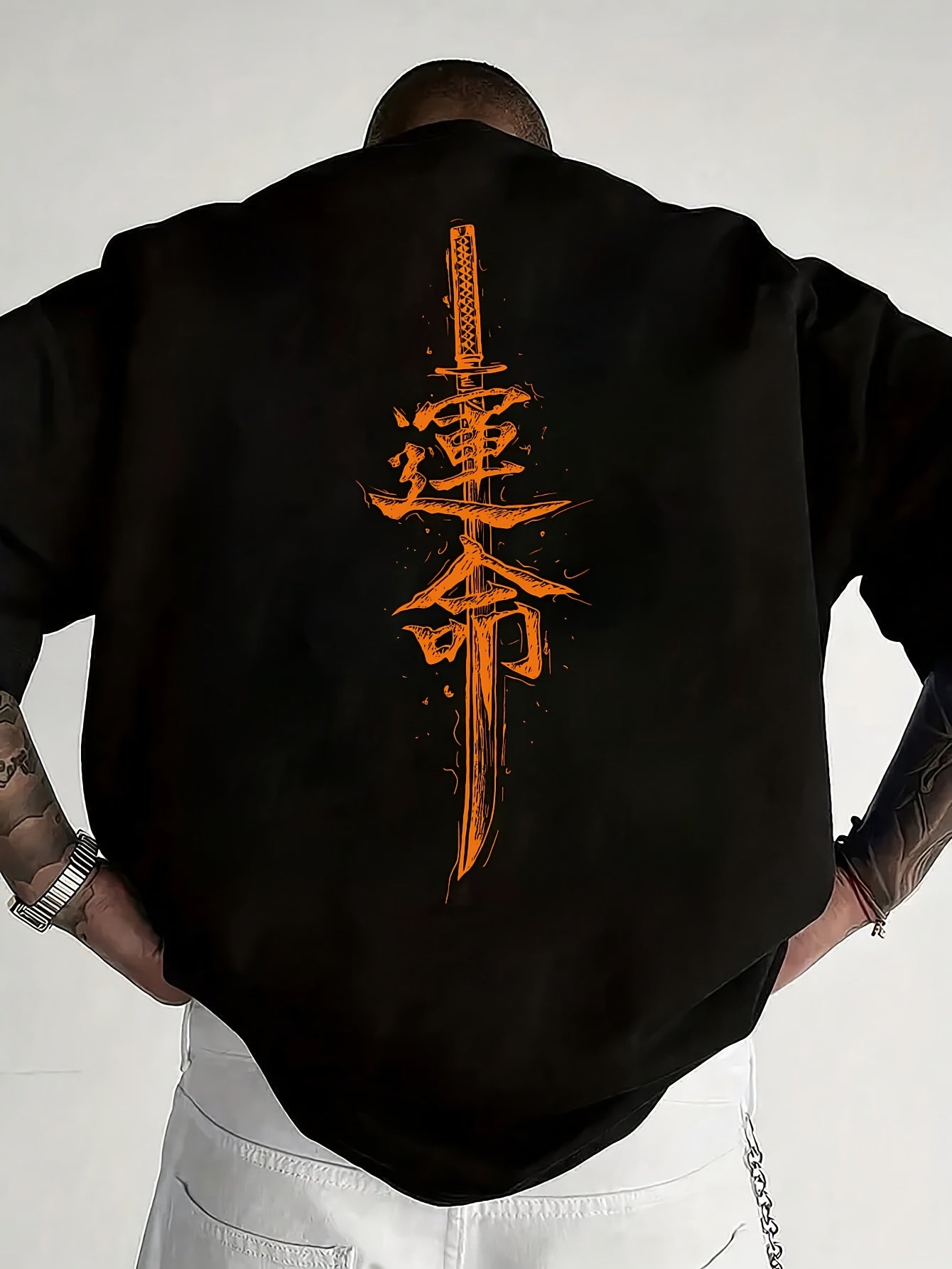 Men'S Japanese Samurai Sword Graphic T-Shirt - Casual Loose Fit Crew Neck, Short Sleeve Tee with Red Stylized Japanese Katanas Design, Breathable Polyester for Spring Summer Outdoor Wear