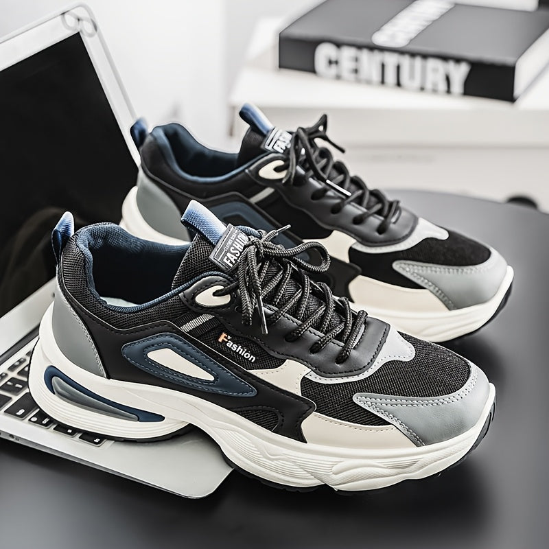 Men's Fashion Sneakers - White/Black/Brown PU Upper, Breathable Fabric Lining Cushioned EVA Insole, Durable PVC Sole, Lace-Up Mid-Top Design for All-Season Casual Daily Wear, High Top Sneakers, Versatile Footwear, Modern