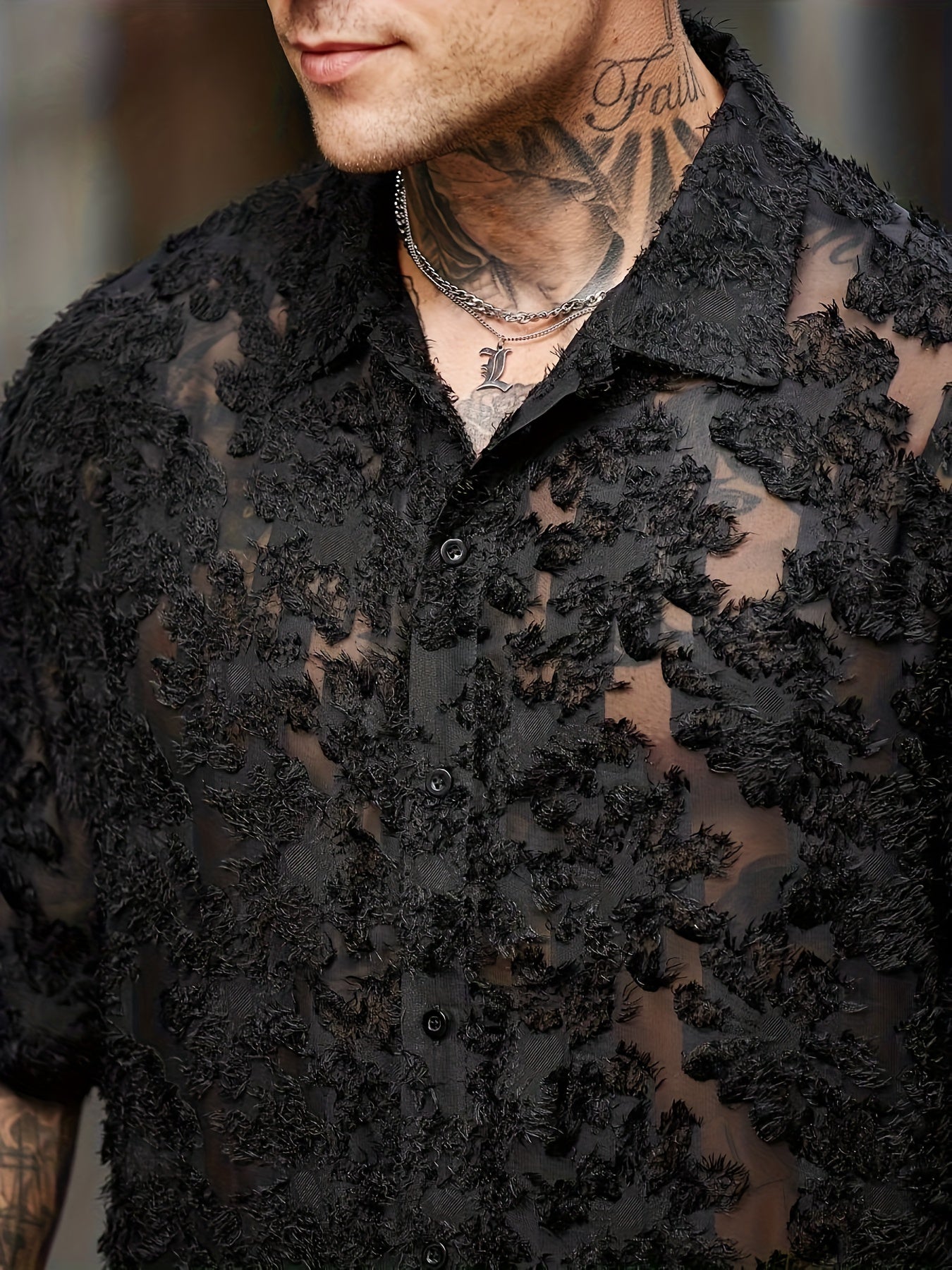 Men's Elegant Semi-Sheer Black Casual Vacation Shirt