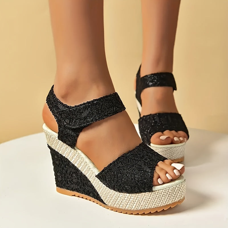 Women's Peep Toe Wedge Sandals, Fashionable Ankle Strap Slingback Platform Heels, All-Match Going Out Sandals