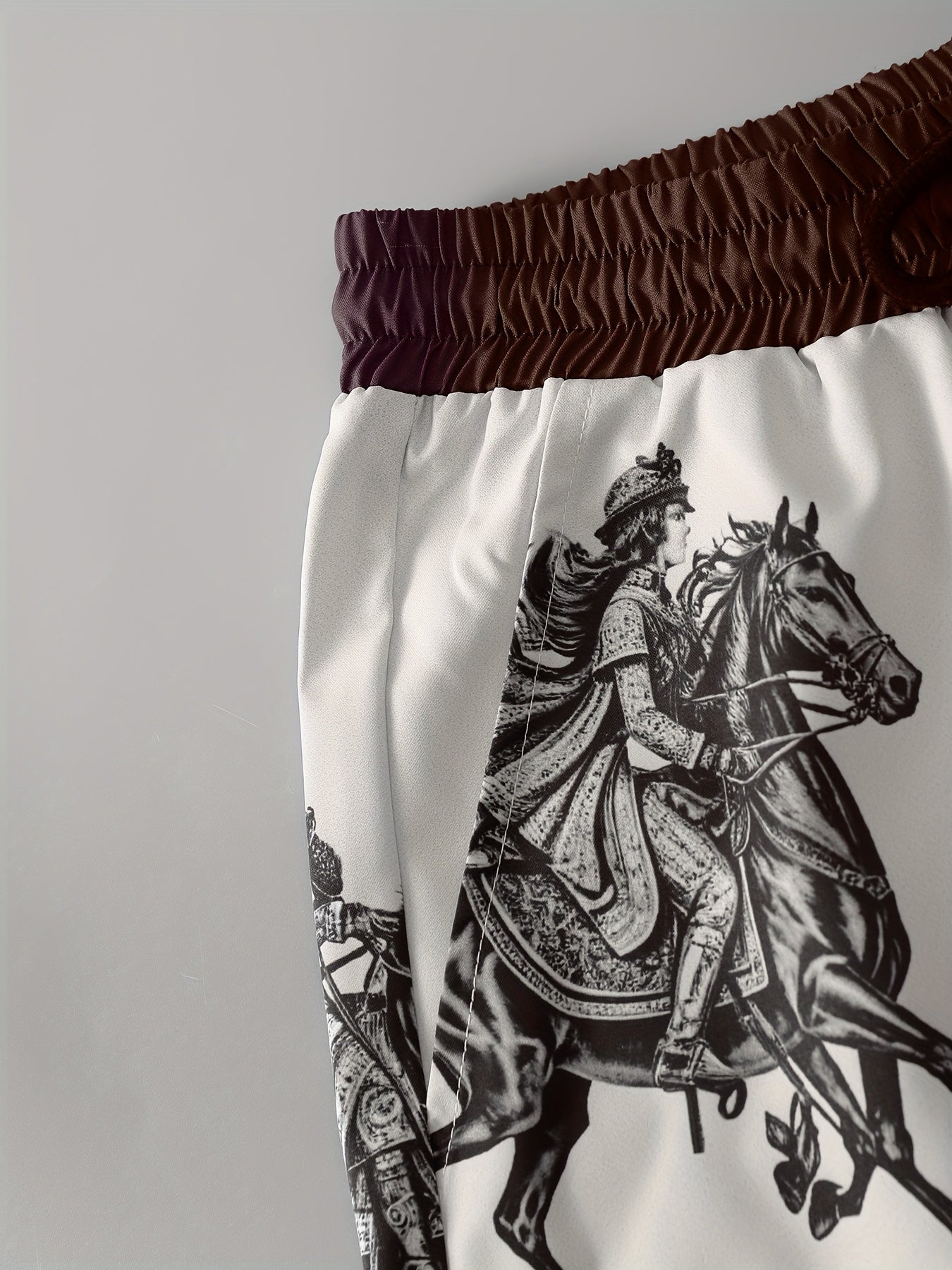 Men's Summer Suit Set: Short Sleeve Knight Print Positioning Burned Shirt with Open Collar, Drawstring Casual Shorts Pajama Two-Piece Set