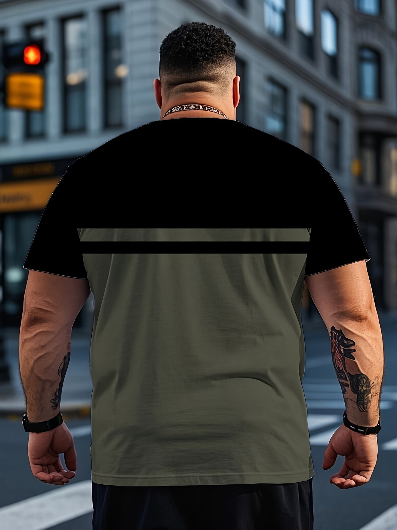 Men's Plus Size Casual 3D Printed Striped T-Shirt - Lightweight Polyester Blend, Breathable Short Sleeve Round Neck Tee for Outdoor Adventures Casual Attire, Machine Washable, Big Tall Sizes, Adventure Clothing Versatil