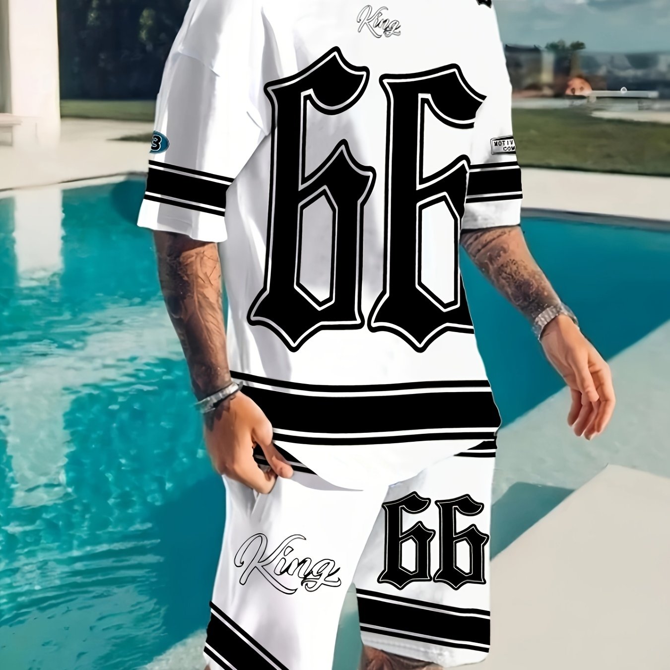3D Adult Men's T-shirt Shorts Striped Panel Digital Printing Short Sleeve T-shirt Casual Daily Wear, Pattern T-shirt, Summer Pattern T-shirt, Pattern Men's T-shirt Shorts 1 Set of 2