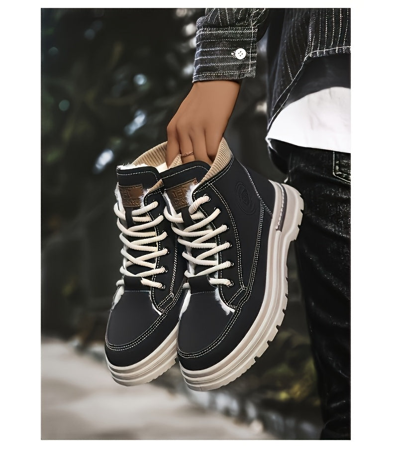 Men's Winter Snow Boots with -Like Collar & Thick Ankle - Upper, PVC Traction Tread, Lace-Up Ankle-High Trekking Boots for Ice, Snow, Hiking, - Warm Outdoor & Casual