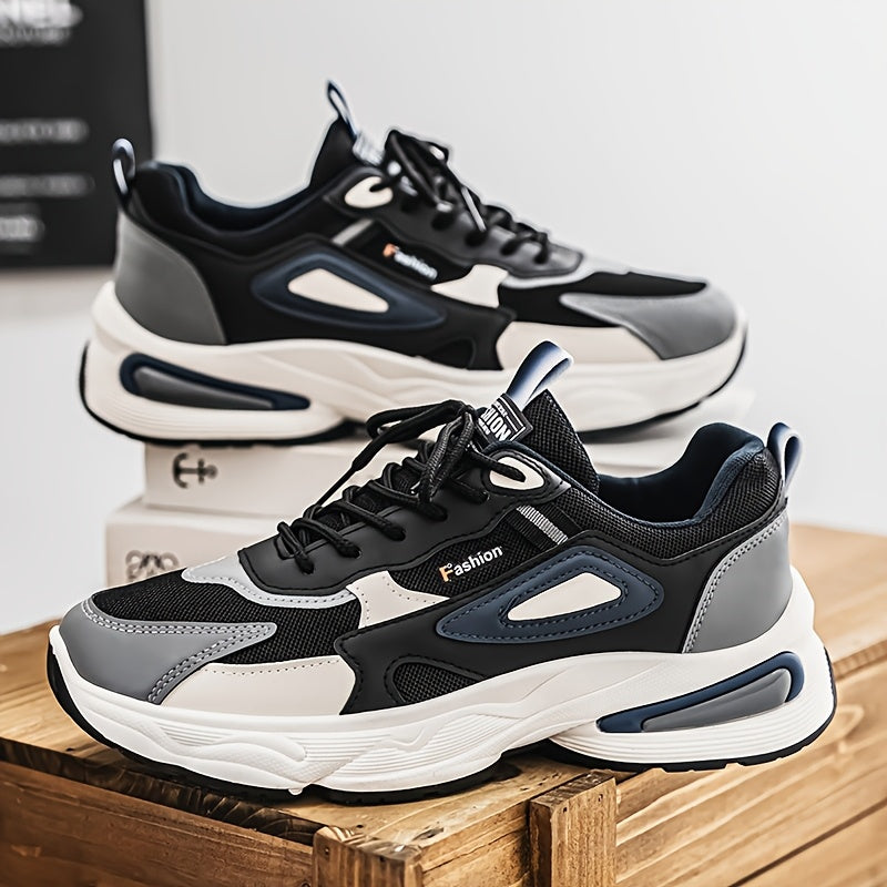 Men's Fashion Sneakers - White/Black/Brown PU Upper, Breathable Fabric Lining Cushioned EVA Insole, Durable PVC Sole, Lace-Up Mid-Top Design for All-Season Casual Daily Wear, High Top Sneakers, Versatile Footwear, Modern
