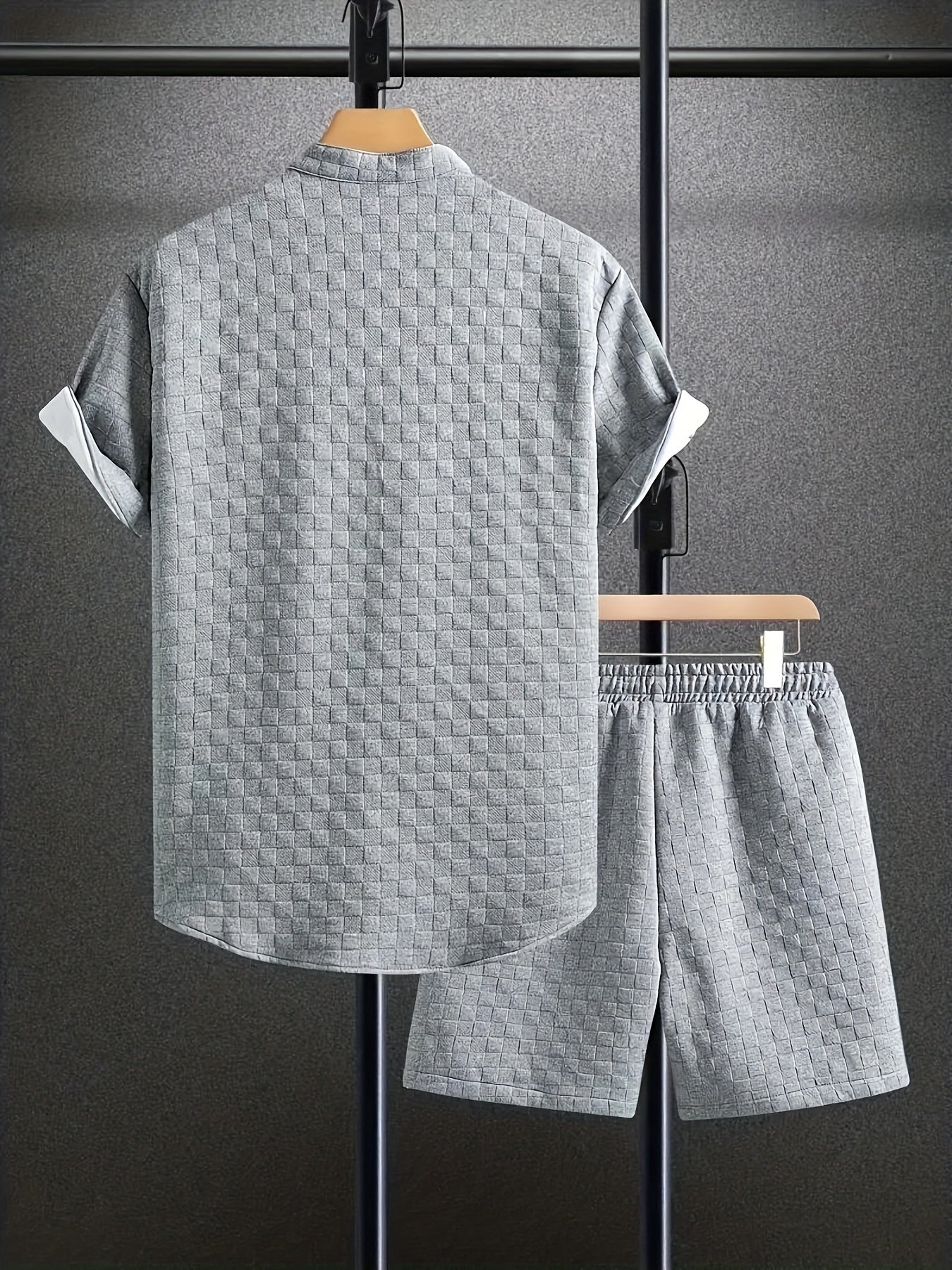 Men'S Casual Short Sleeve Button-Up Shirt & Shorts Set - Solid Black, Breathable Polyester Blend, Regular Fit for Summer, Everyday Comfort, Casual Summer Wear | Buttonup Shirt | Polyester Blend