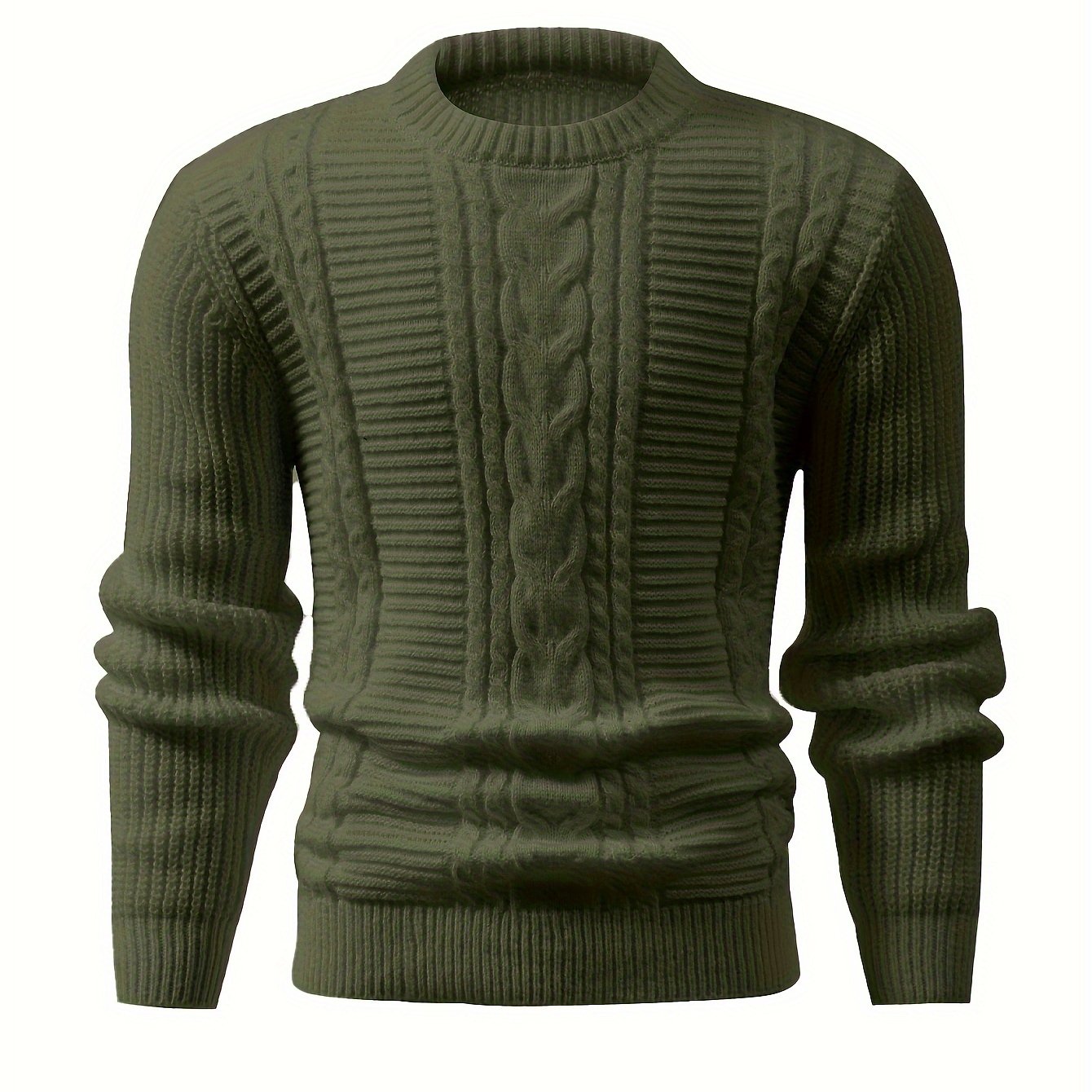 Men's Solid Color Ribbed Knit Sweater - High Elasticity Round Neck Long Sleeve, All-Season Comfort, Regular Fit Casual & Formal Wear, Easy Care Hand Wash/Dry Clean, Comfortable Fashion, Textured Fashion, Highelasticity Fabric
