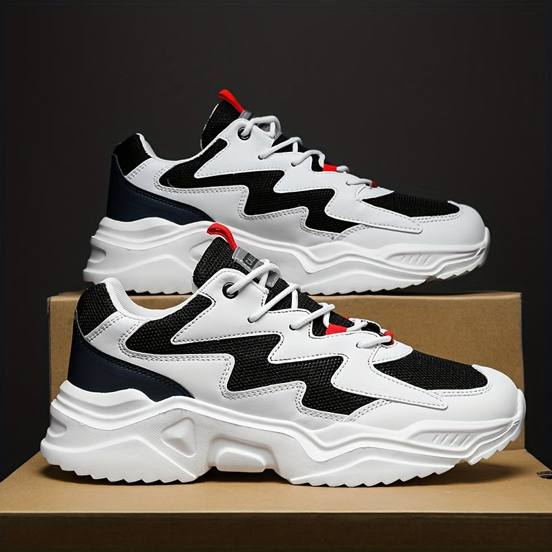 Men'S Casual Sports Shoes, Solid Color, Round Toe, Lace-Up, Faux Upper, Mesh Inner, EVA Sole, Cloth Insole, All-Season Comfort Sneakers