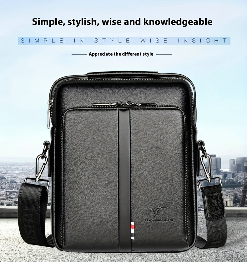 Men'S Genuine Backpack - Adjustable Strap, Multiple Compartments, Large Capacity for Daily Commute Business, Black, Commuting Backpack, Sleek Design, Textured Finish