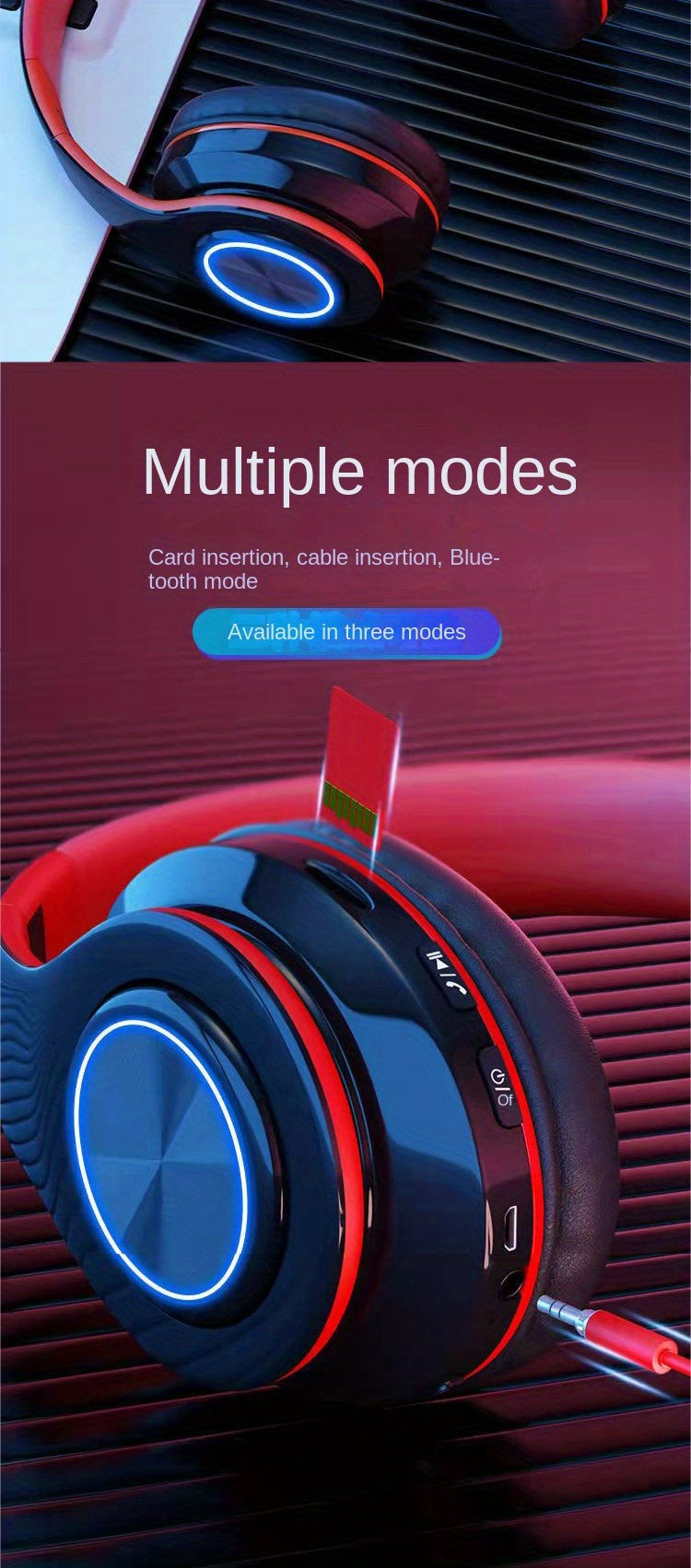 B39 Wireless Luminous Earphone Headwear, Foldable & Retractable, 3.5mm Jack, Condenser Mic, Push Button Volume Control, Non-Waterproof, for Cellphones, USB Type-C Charging, 150mAh Rechargeable Battery, 2.5W-14W, Anime Theme,