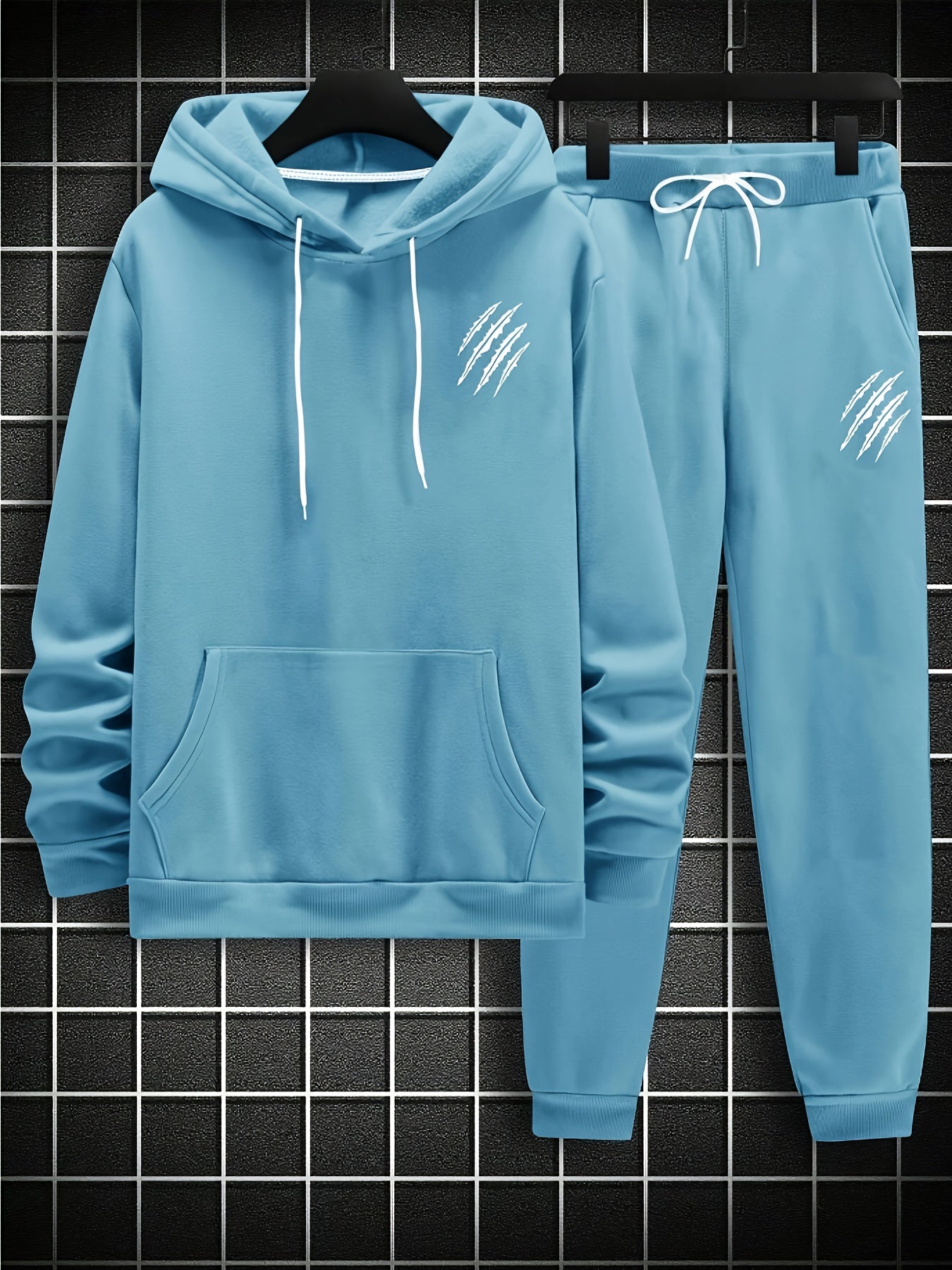 Men's Printed Hoodie and Drawstring Waist Sweatpants Two-Piece Set