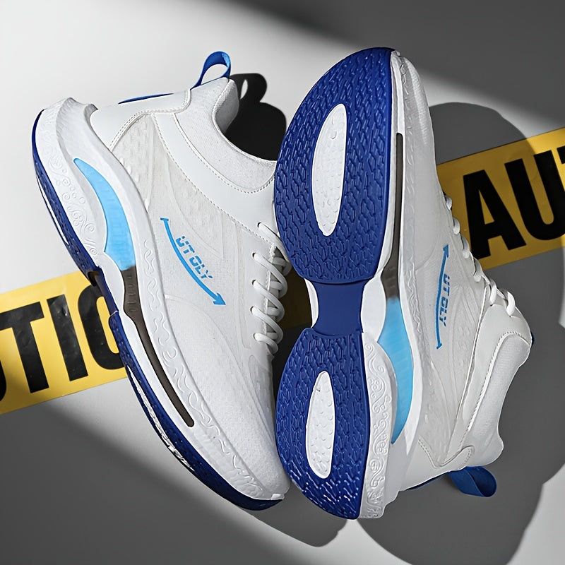 Men'S High-Top Lace-Up Athletic Sneakers - Breathable Fabric, PVC Sole, EVA Insole, Stylish Blue White Design for Casual and Outdoor Activities, Everyday Sneakers Sporty Casual Shoes Durable PVC Sole