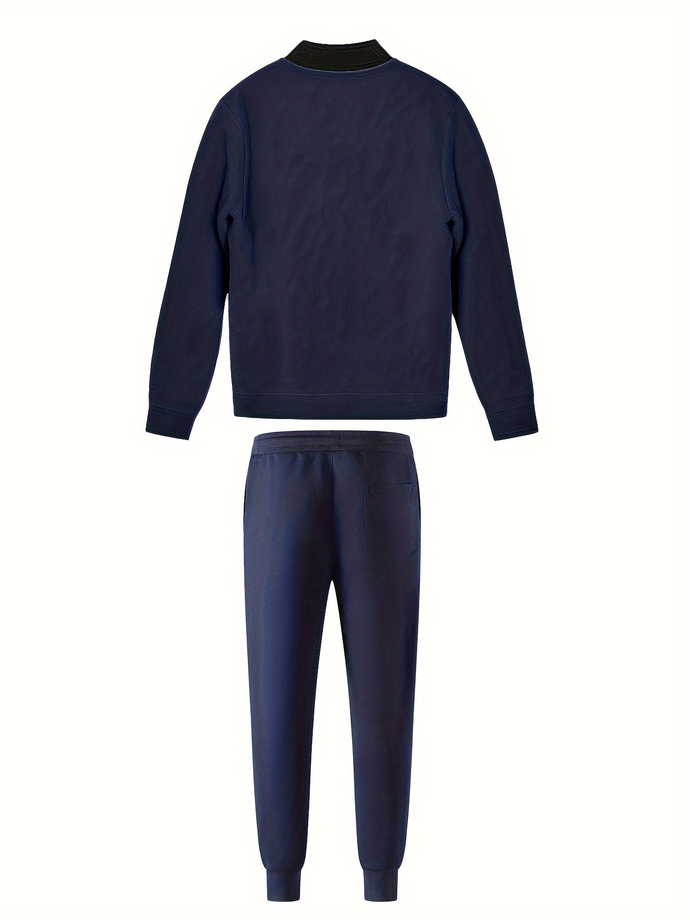 Men's Casual Fashion Suit Set - Polyester, Stand Collar Zip-Up Jacket & Drawstring Pants for Spring/Fall