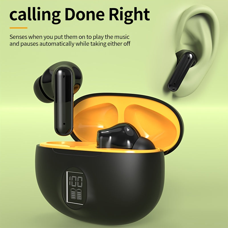 HiFi Sound TWS Wireless Earbuds with HD Display, Touch Controls, Long Battery Life, Wireless 5.0, Comfort Fit for Running, Yoga & Gaming - White, Beige, Black Options